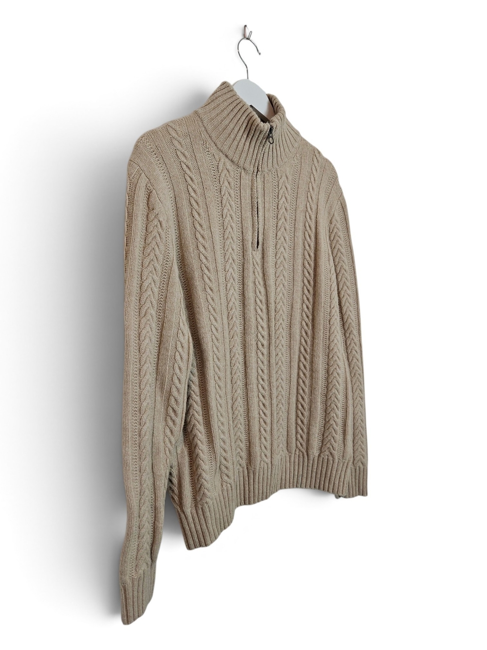 J.Crew Men's M Rugged Merino Wool Cable Knit Quarter Zip Sweater Oatmeal Beige